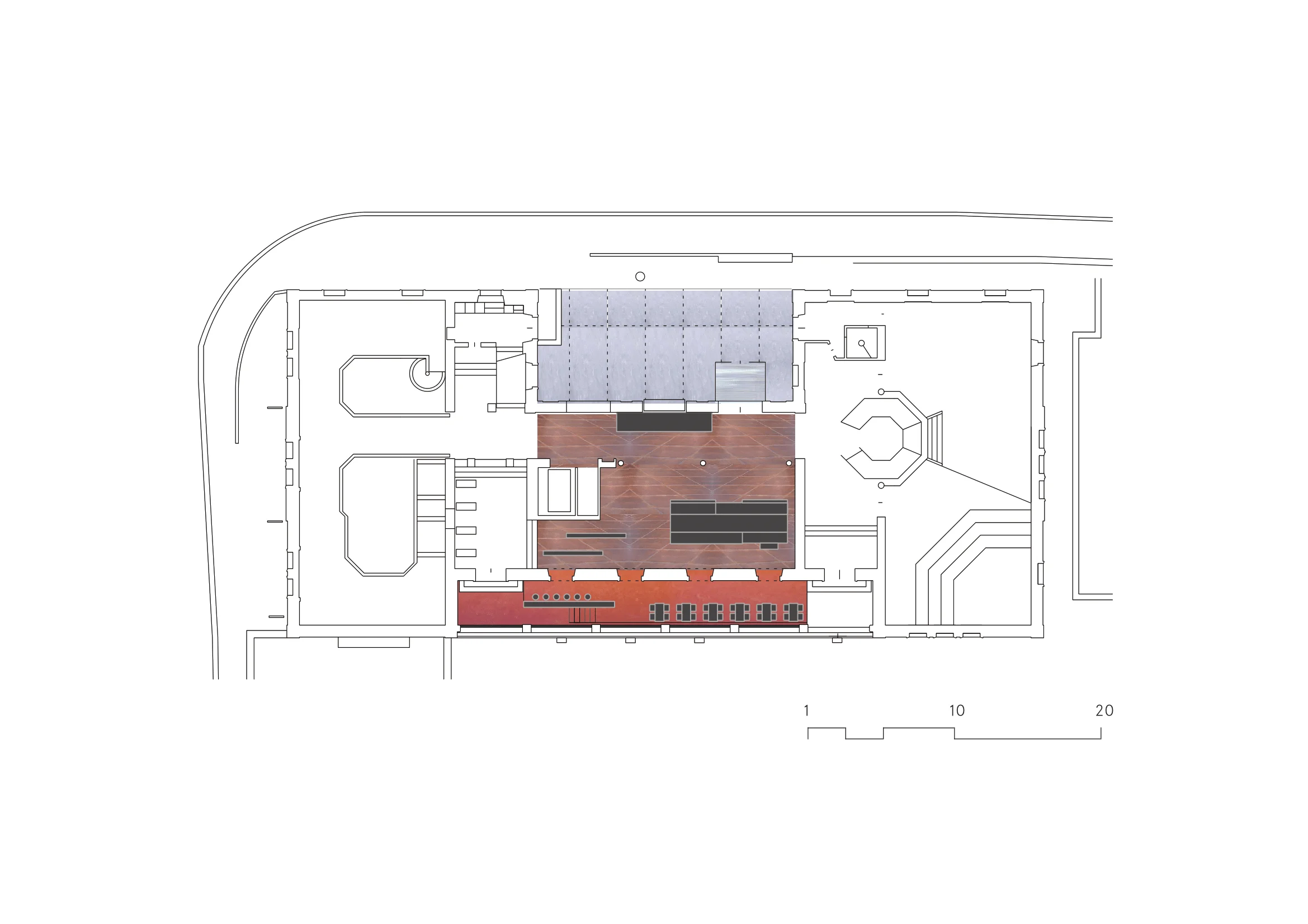 Grundriss EG | Im Zentrum des Gebäudes befindet sich der neue Empfang